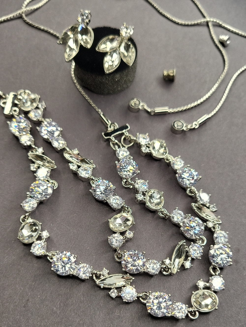 Silver Crystal Necklace and Earrings Set